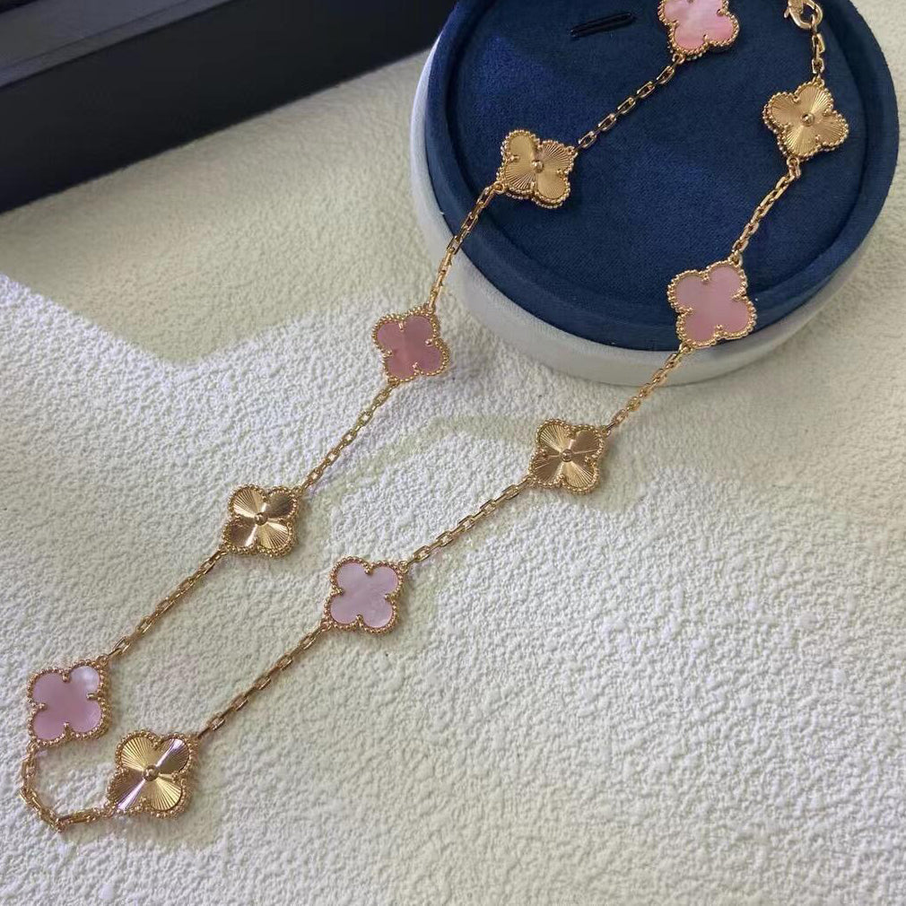 [AuraEcho]CLOVER 10 MOTIFS  LASER PINK MOP NECKLACE