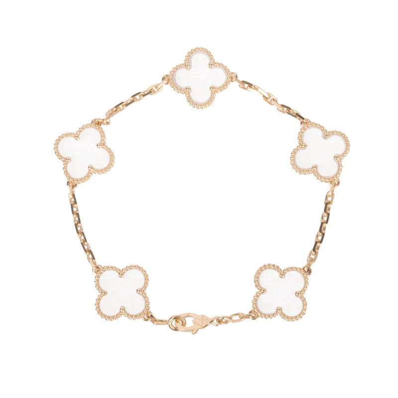 [AuraEcho]CLOVER 5 MOTIF ROCK CRYSTAL BRACELET