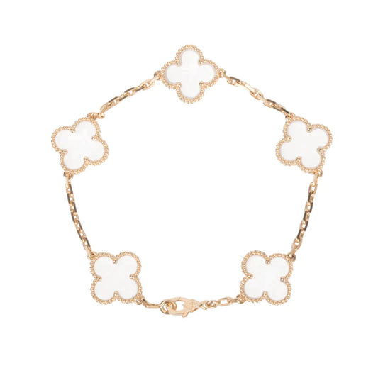 [AuraEcho]CLOVER 5 MOTIF ROCK CRYSTAL BRACELET