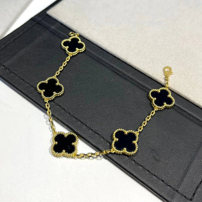 [AuraEcho] CLOVER 5 MOTIF ONYXS BRACELET COLLECTION