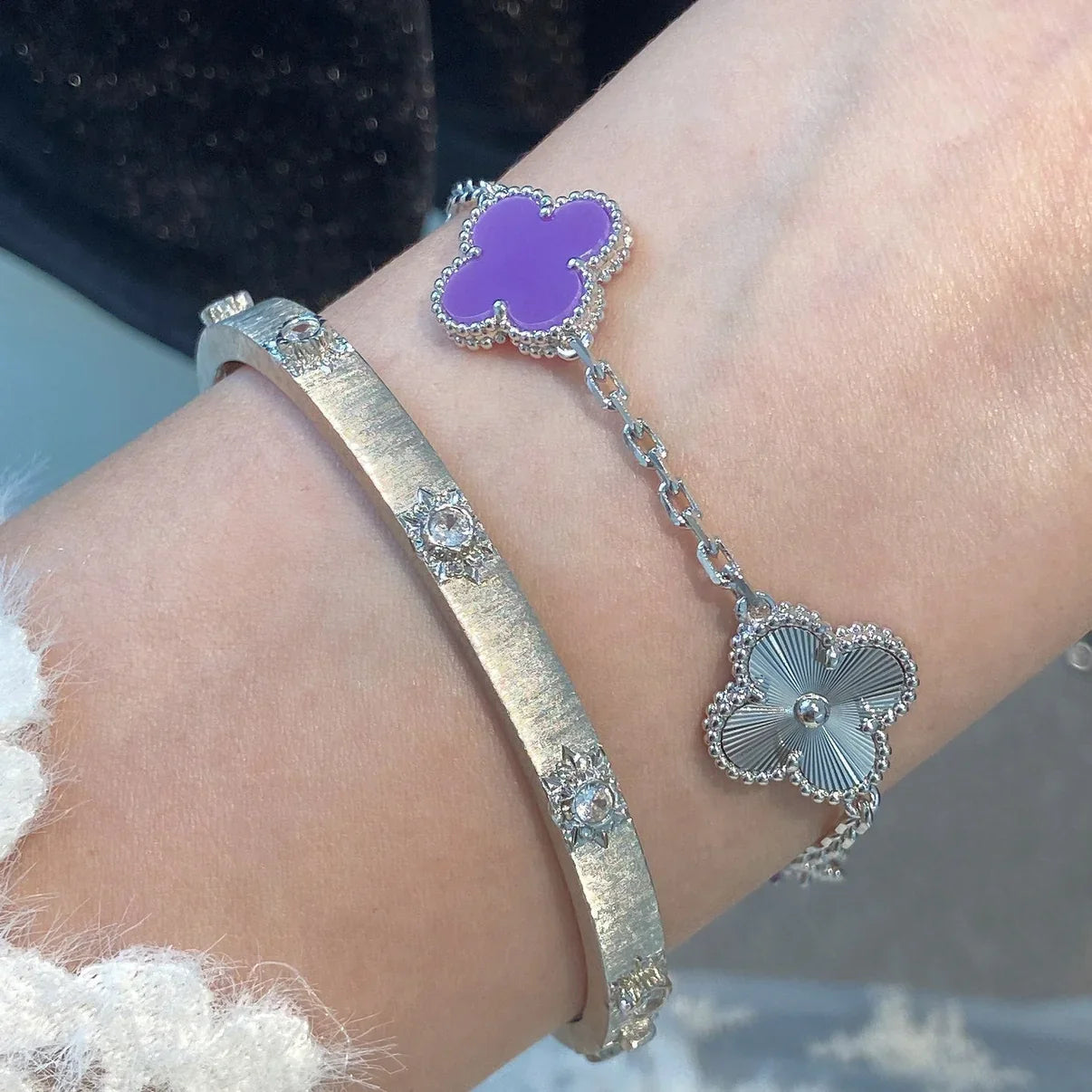 [AuraEcho] CLOVER 5 MOTIF VIOLET BRACELET COLLECTION