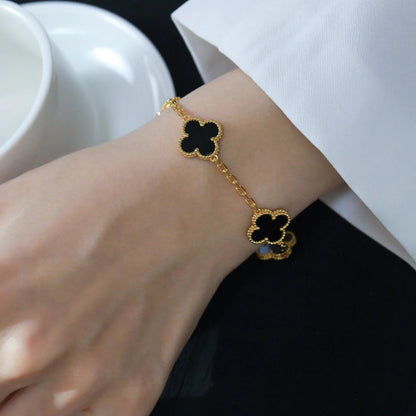 [AuraEcho] CLOVER 5 MOTIF ONYXS BRACELET COLLECTION