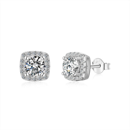 [AuraEcho]Classic Round Center Stone Stud Earrings