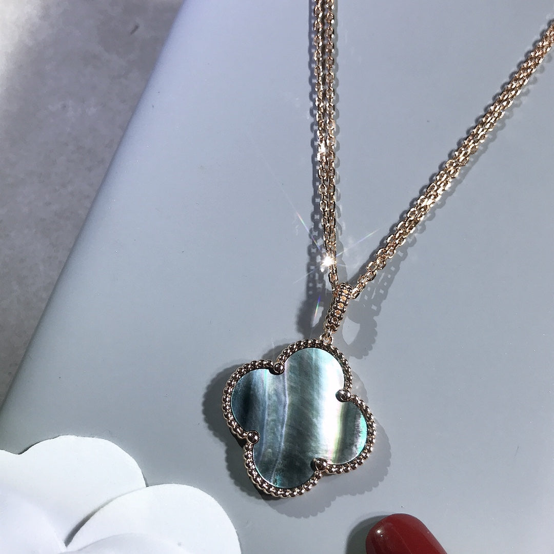 [AuraEcho]CLOVER 25MM GOLD DARK MOP BIG CLOVER NECKLACE