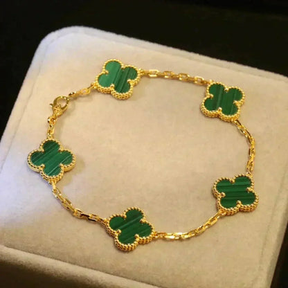 [AuraEcho] CLOVER 5 MOTIF MALACHITE BRACELET COLLECTION