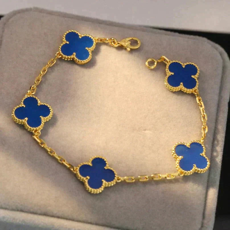 [AuraEcho] CLOVER 5 MOTIF BLUE AGATE BRACELET COLLECTION