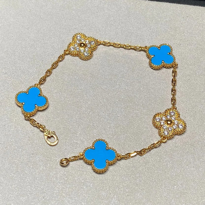 [AuraEcho] CLOVER 5 MOTIF BLUE AGATE BRACELET COLLECTION