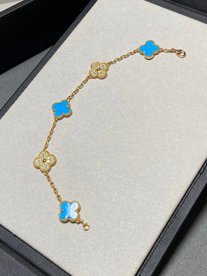 [AuraEcho] CLOVER 5 MOTIF BLUE AGATE BRACELET COLLECTION