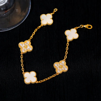 [AuraEcho]CLOVER WHITE PEARL MOP 5 MOTIF BRACELET COLLECTION