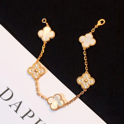 [AuraEcho]CLOVER WHITE PEARL MOP 5 MOTIF BRACELET COLLECTION