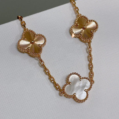 [AuraEcho]CLOVER WHITE PEARL MOP 5 MOTIF BRACELET COLLECTION