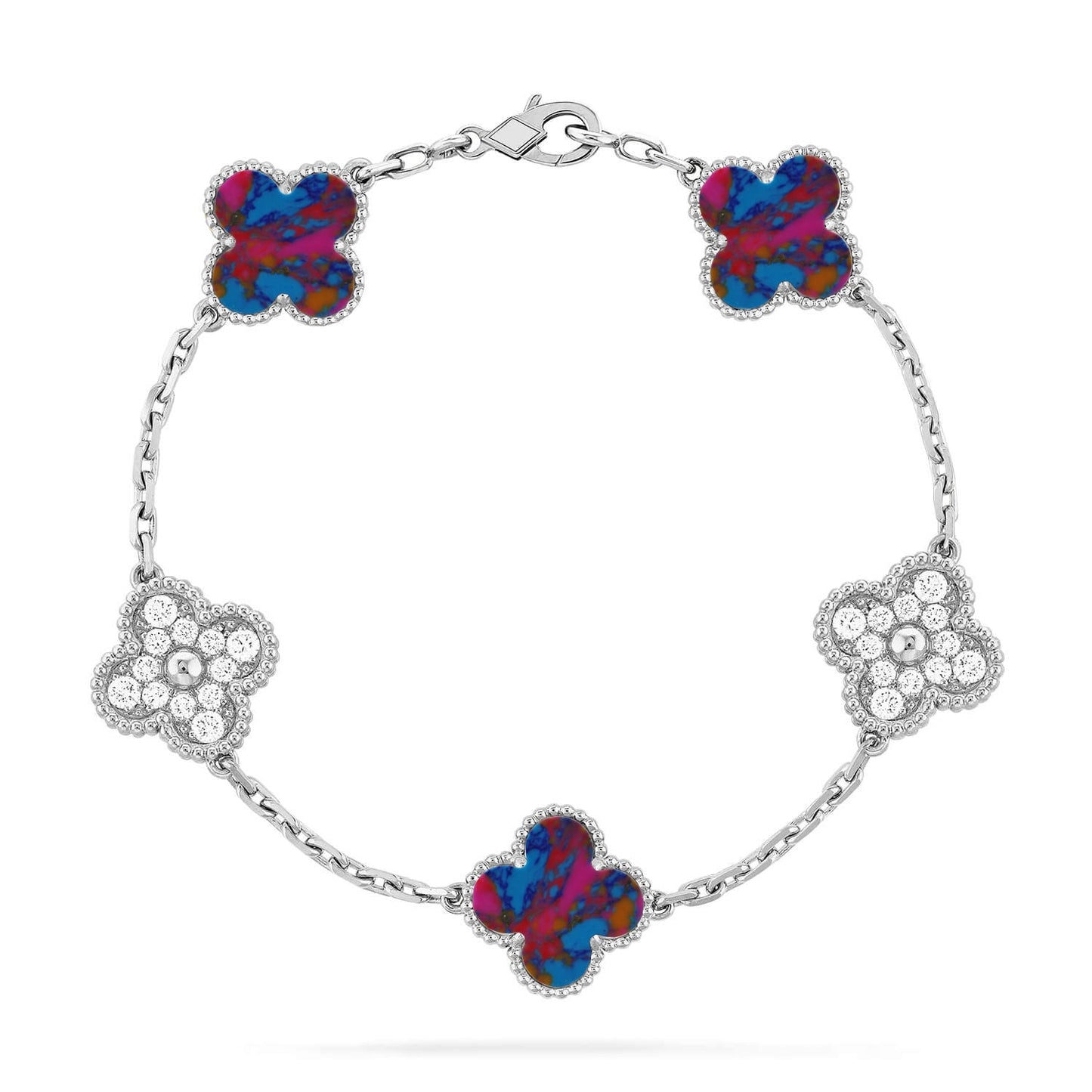 [AuraEcho]CLOVER 5 MOTIF COLOR GEMSTONES BRACELET COLLECTION