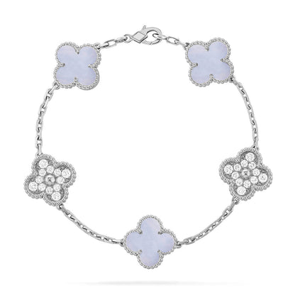 [AuraEcho] CLOVER 5 MOTIF PURPLE CHALCEDONY BRACELET COLLECTION