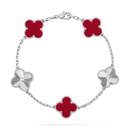 [AuraEcho] CLOVER 5 MOTIF RED CORNELIAN BRACELET COLLECTION