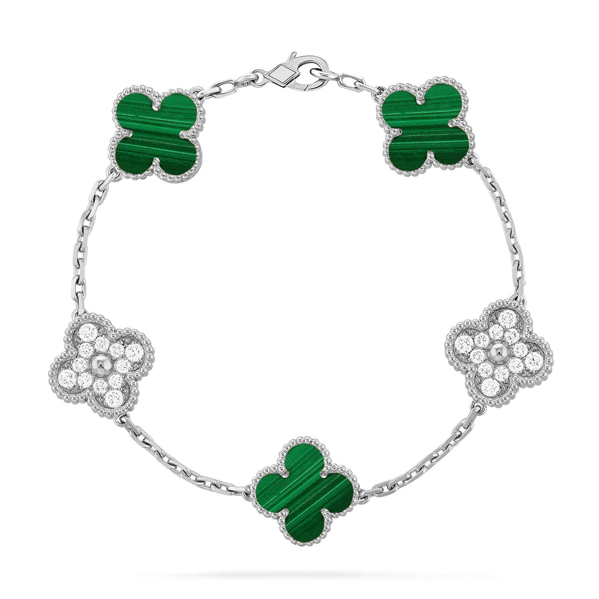 [AuraEcho] CLOVER 5 MOTIF MALACHITE BRACELET COLLECTION