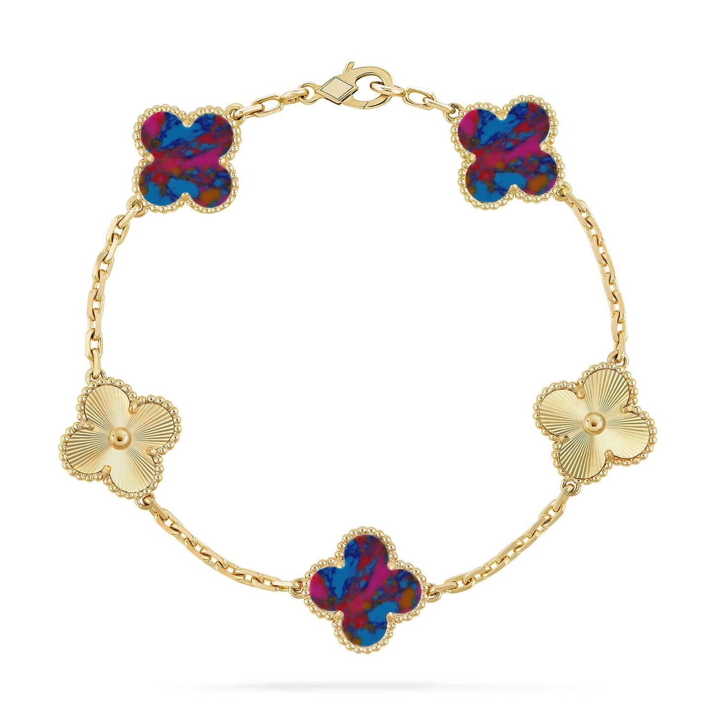 [AuraEcho]CLOVER 5 MOTIF COLOR GEMSTONES BRACELET COLLECTION
