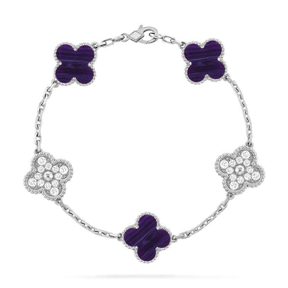 [AuraEcho]CLOVER 5 MOTIF PURPLE STRIPES BRACELET COLLECTION