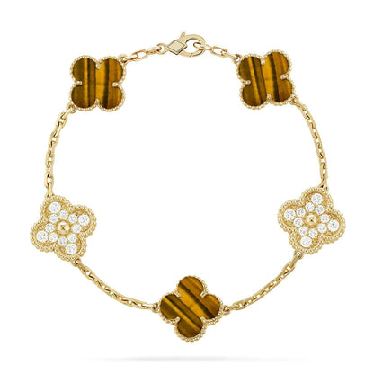 [AuraEcho] CLOVER 5 MOTIFS TIGER EYE BRACELET COLLECTION