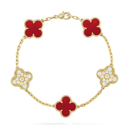 [AuraEcho] CLOVER 5 MOTIF RED CORNELIAN BRACELET COLLECTION