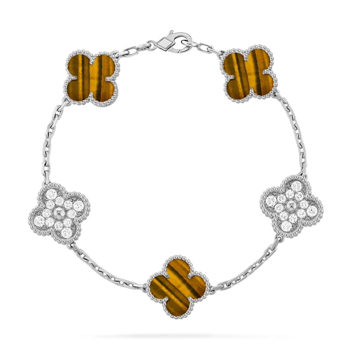 [AuraEcho] CLOVER 5 MOTIFS TIGER EYE BRACELET COLLECTION