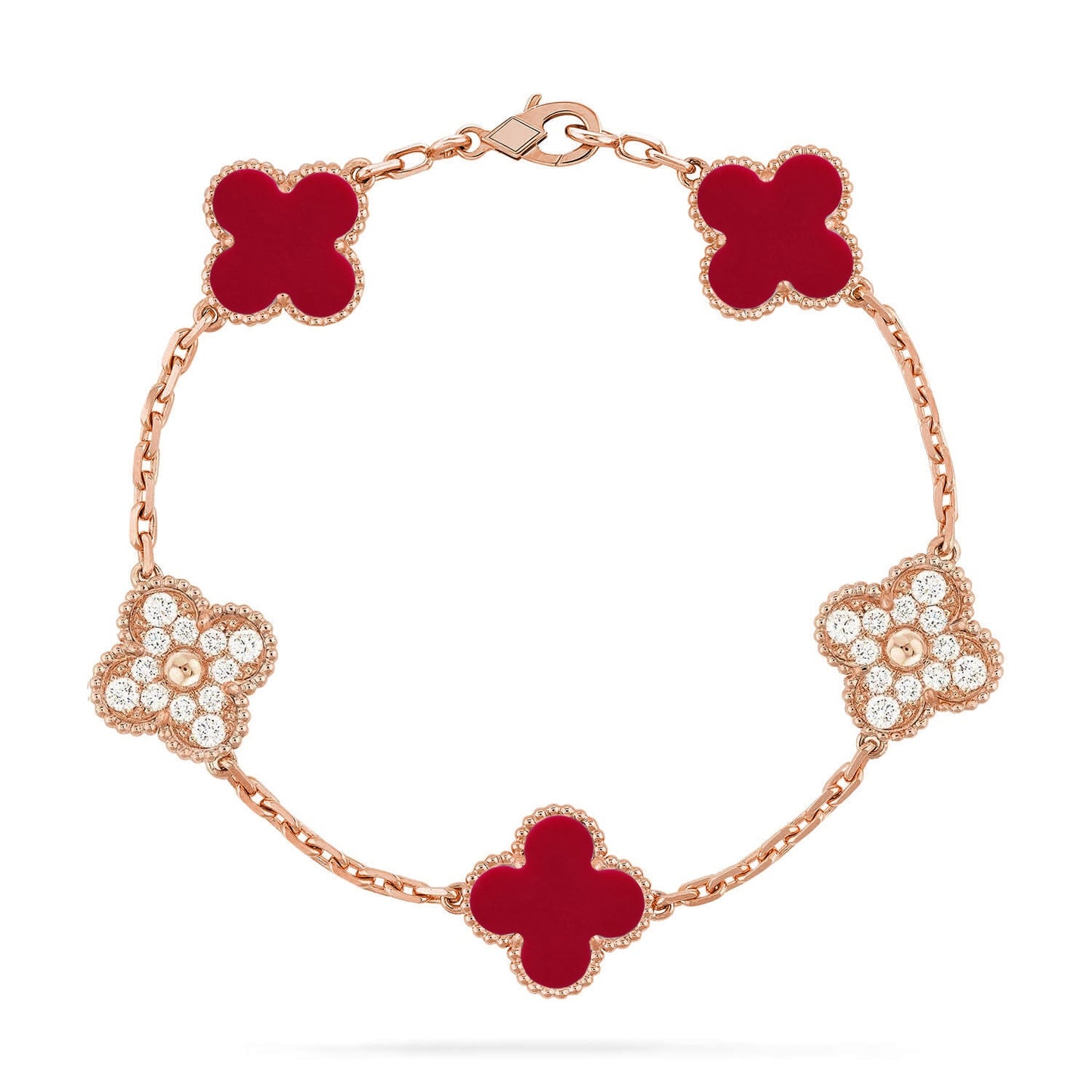 [AuraEcho] CLOVER 5 MOTIF RED CORNELIAN BRACELET COLLECTION