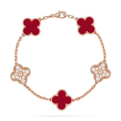 [AuraEcho] CLOVER 5 MOTIF RED CORNELIAN BRACELET COLLECTION