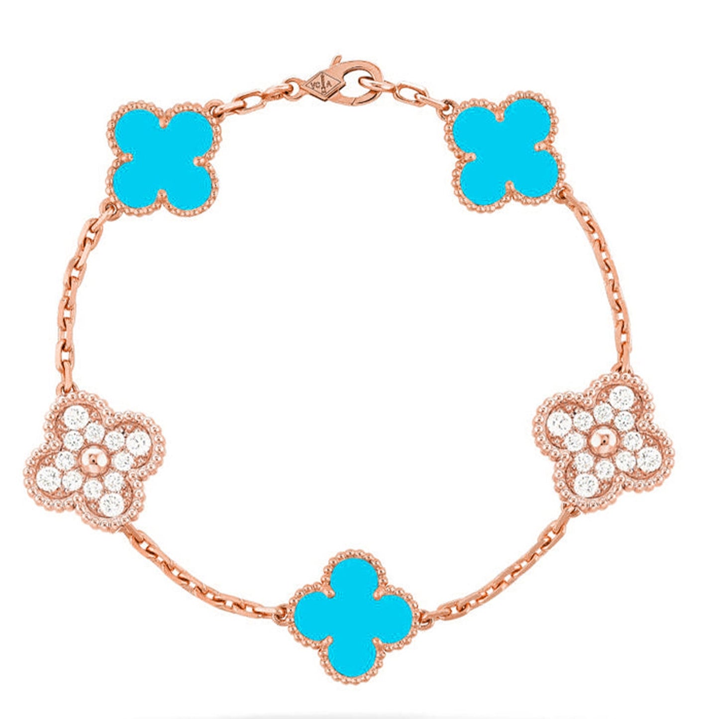 [AuraEcho] CLOVER 5 MOTIF TURQUOISE BRACELET COLLECTION