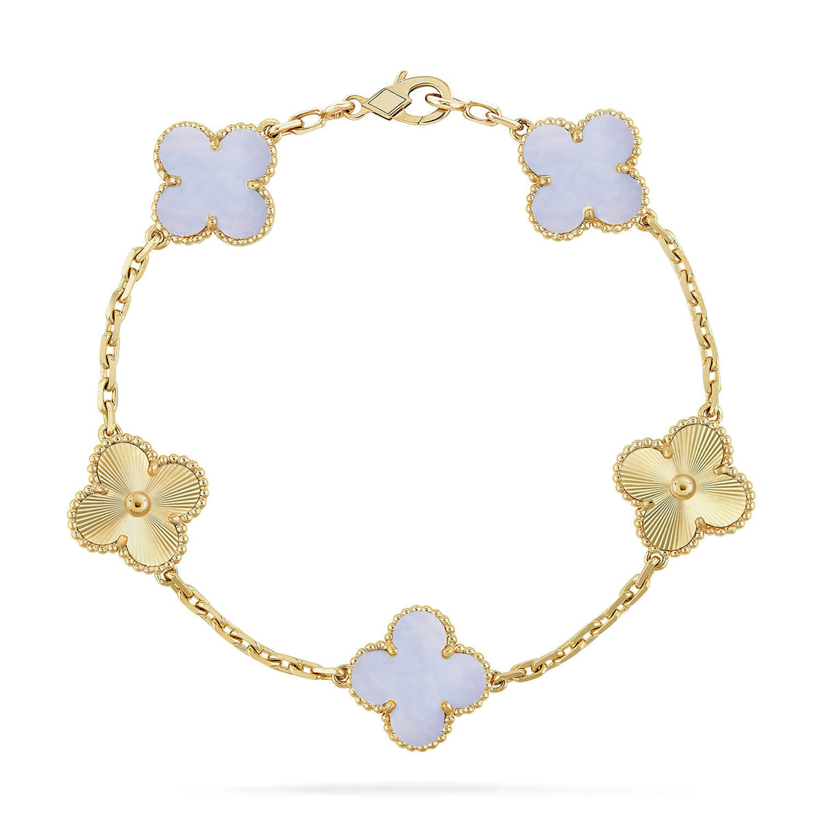 [AuraEcho] CLOVER 5 MOTIF PURPLE CHALCEDONY BRACELET COLLECTION