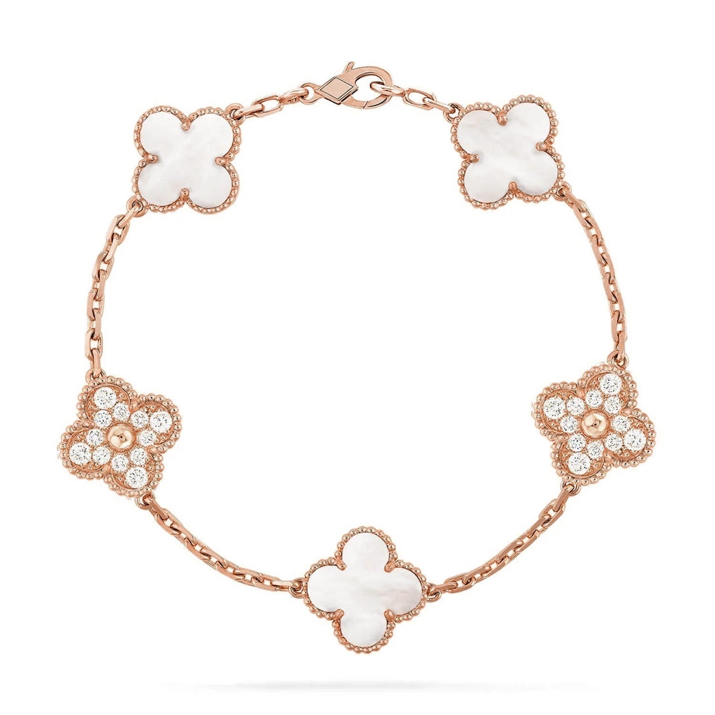 [AuraEcho]CLOVER WHITE PEARL MOP 5 MOTIF BRACELET COLLECTION