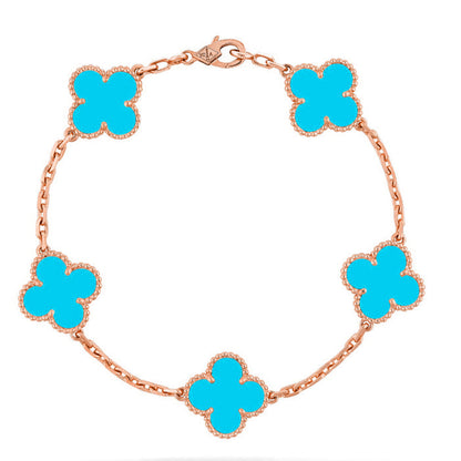 [AuraEcho] CLOVER 5 MOTIF TURQUOISE BRACELET COLLECTION