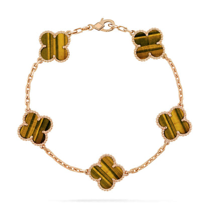 [AuraEcho] CLOVER 5 MOTIFS TIGER EYE BRACELET COLLECTION