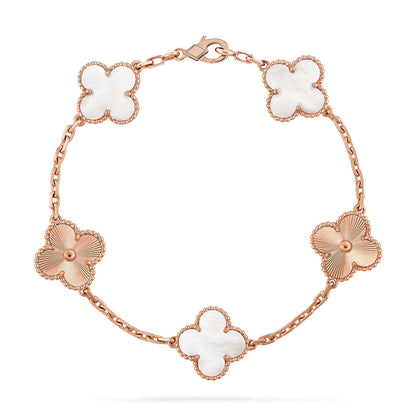 [AuraEcho]CLOVER WHITE PEARL MOP 5 MOTIF BRACELET COLLECTION