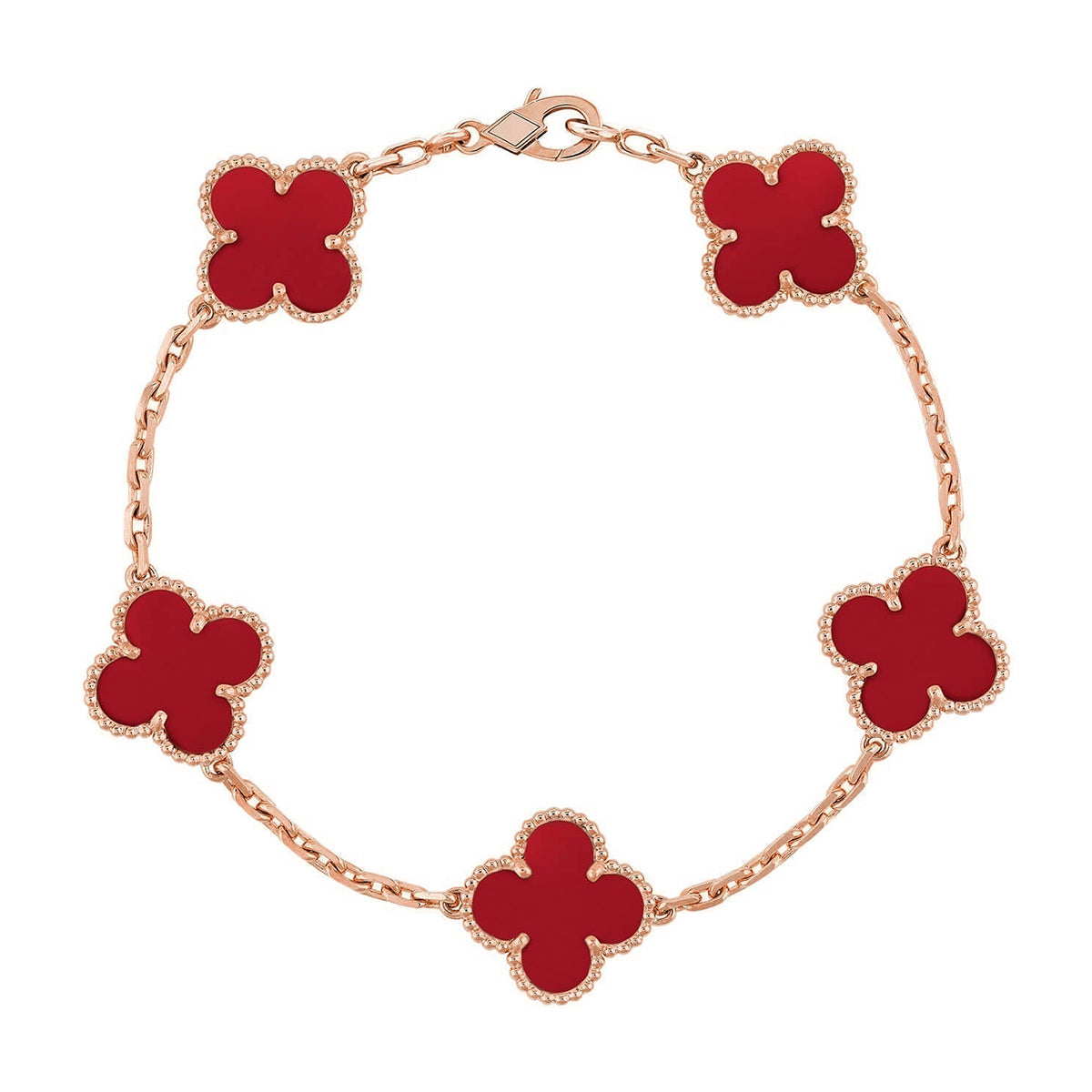[AuraEcho] CLOVER 5 MOTIF RED CORNELIAN BRACELET COLLECTION