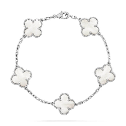 [AuraEcho]CLOVER WHITE PEARL MOP 5 MOTIF BRACELET COLLECTION