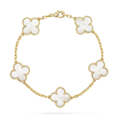 [AuraEcho]CLOVER WHITE PEARL MOP 5 MOTIF BRACELET COLLECTION