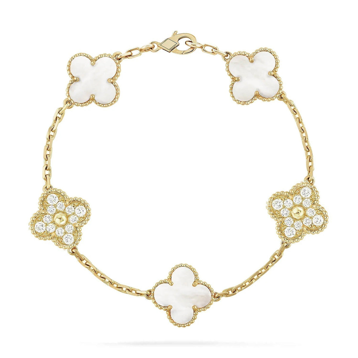 [AuraEcho]CLOVER WHITE PEARL MOP 5 MOTIF BRACELET COLLECTION