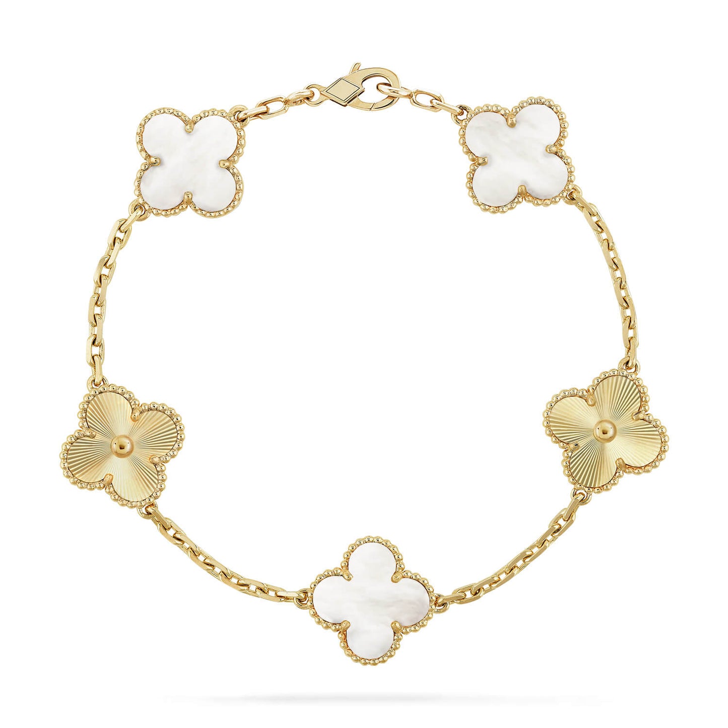 [AuraEcho]CLOVER WHITE PEARL MOP 5 MOTIF BRACELET COLLECTION