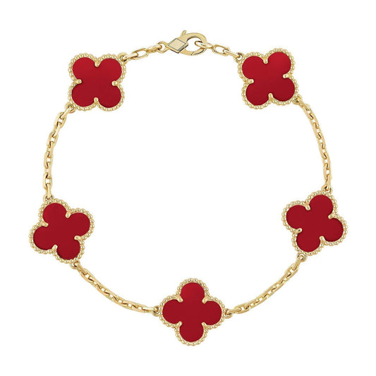 [AuraEcho] CLOVER 5 MOTIF RED CORNELIAN BRACELET COLLECTION