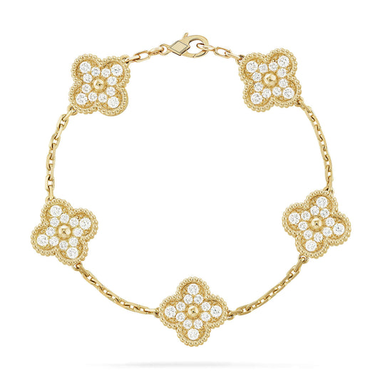 [AuraEcho] CLOVER 5 MOTIF FULL DIAMOND BRACELET COLLECTION