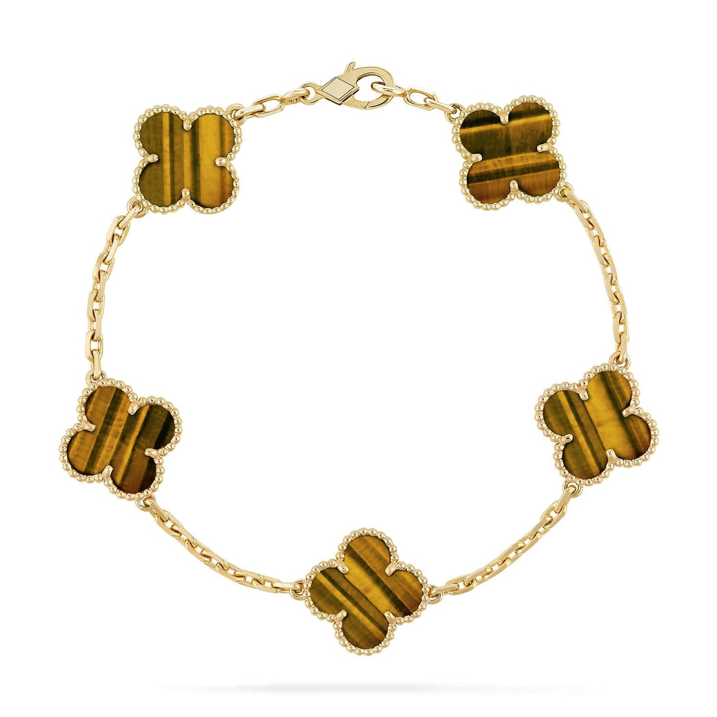[AuraEcho] CLOVER 5 MOTIFS TIGER EYE BRACELET COLLECTION