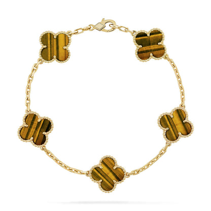 [AuraEcho] CLOVER 5 MOTIFS TIGER EYE BRACELET COLLECTION