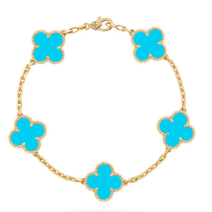[AuraEcho] CLOVER 5 MOTIF TURQUOISE BRACELET COLLECTION