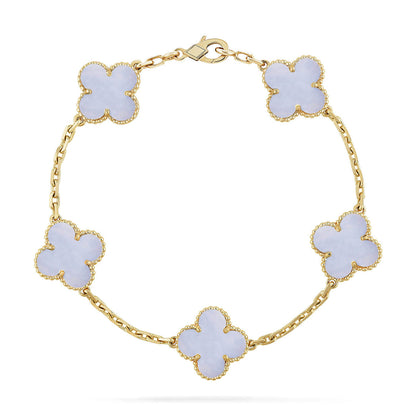 [AuraEcho] CLOVER 5 MOTIF PURPLE CHALCEDONY BRACELET COLLECTION