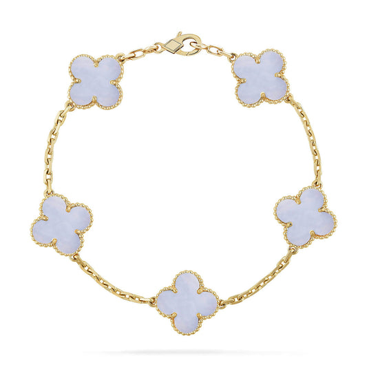 [AuraEcho] CLOVER 5 MOTIF PURPLE CHALCEDONY BRACELET COLLECTION