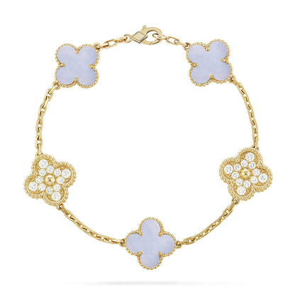 [AuraEcho] CLOVER 5 MOTIF PURPLE CHALCEDONY BRACELET COLLECTION