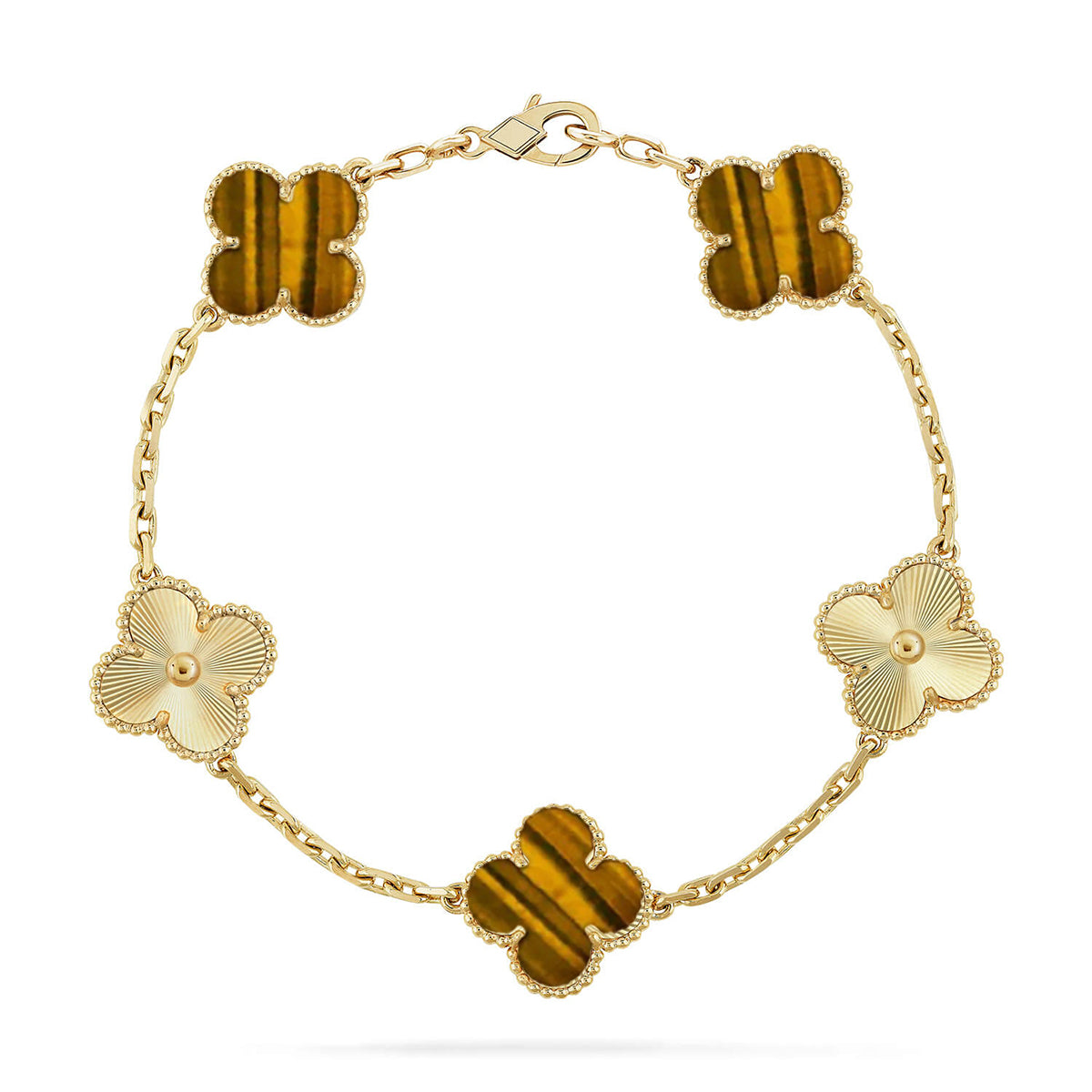 [AuraEcho] CLOVER 5 MOTIFS TIGER EYE BRACELET COLLECTION