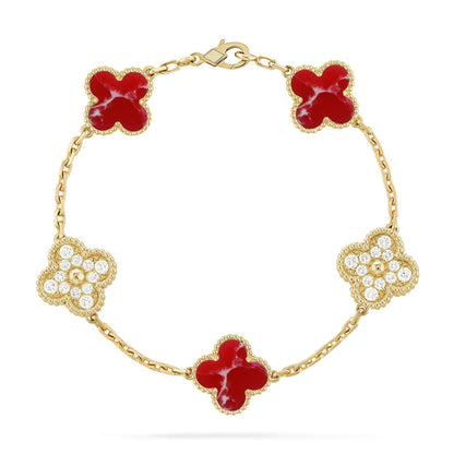 [AuraEcho]CLOVER 5 MOTIF RED PATTERN BRACELET COLLECTION
