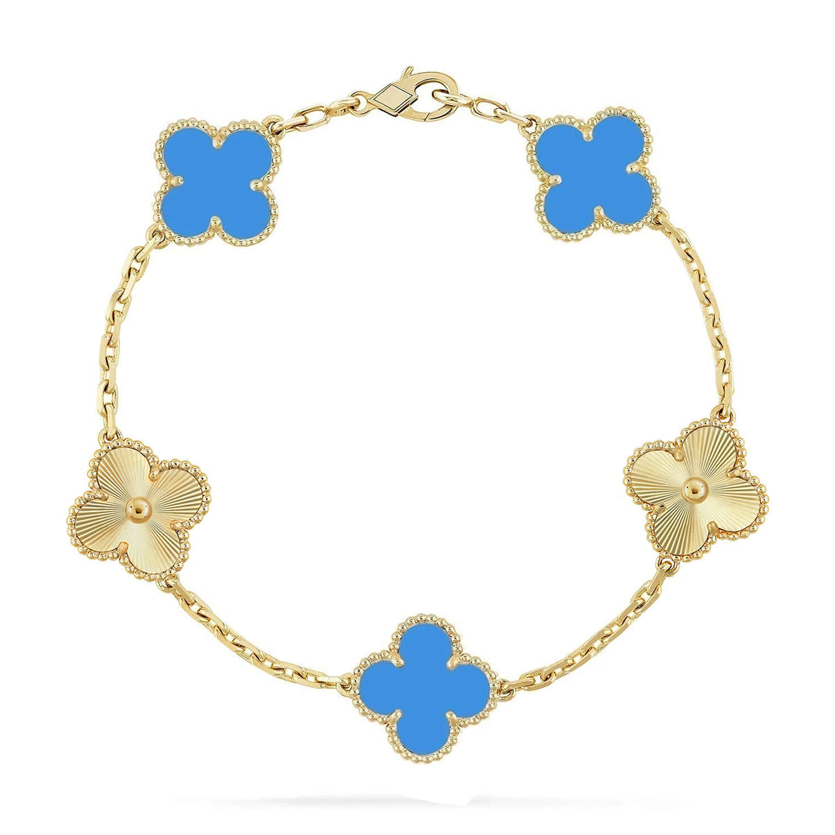 [AuraEcho] CLOVER 5 MOTIF BLUE AGATE BRACELET COLLECTION