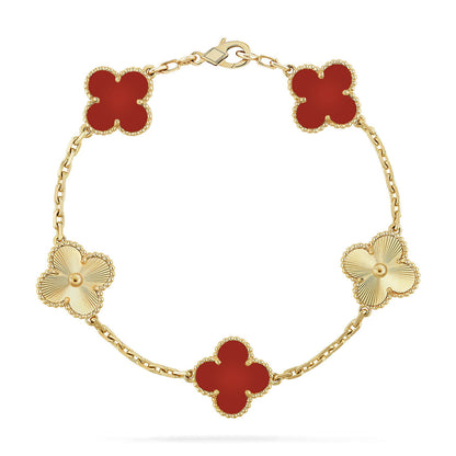 [AuraEcho] CLOVER 5 MOTIF RED CORNELIAN BRACELET COLLECTION