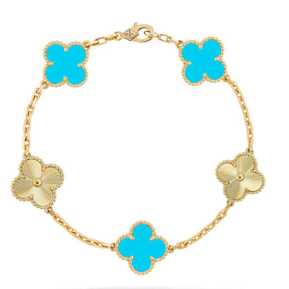 [AuraEcho] CLOVER 5 MOTIF TURQUOISE BRACELET COLLECTION
